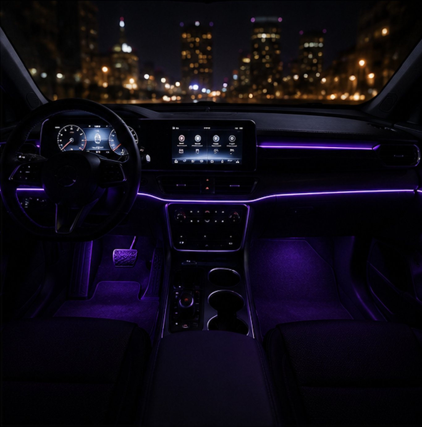 Car at night with ambient lighting